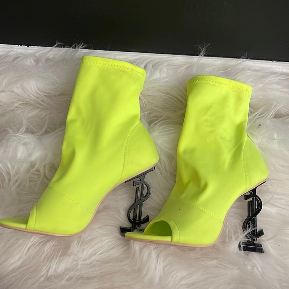Neon green heeled booties